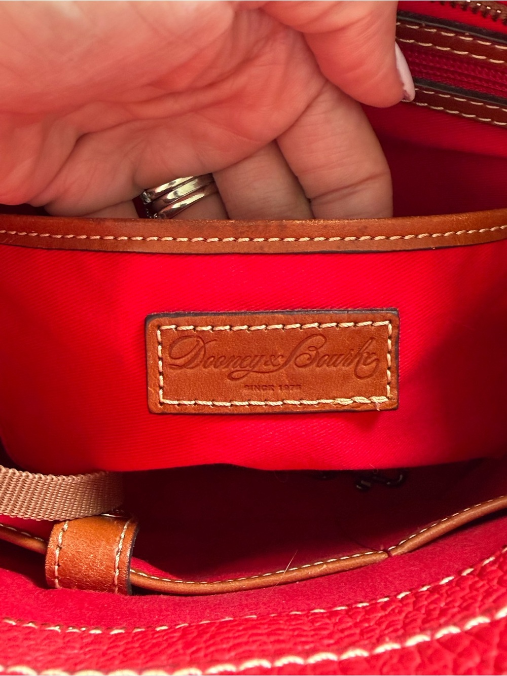 Dooley & Bourke Red Pebbled Leather Shoulder Tote with Brown Trim - Picture 8 of 16